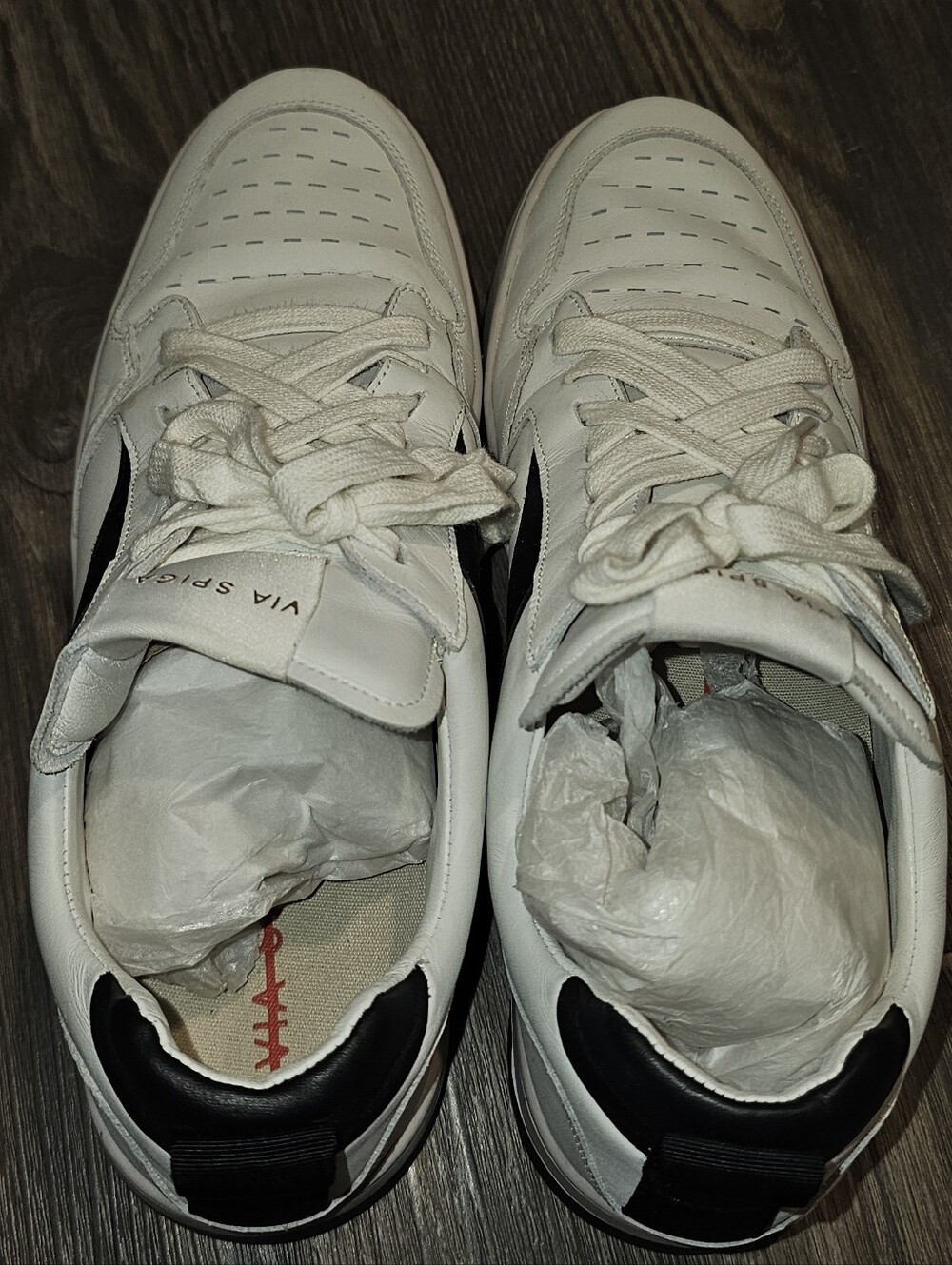Via Spiga womens White casual sneakers with black accents